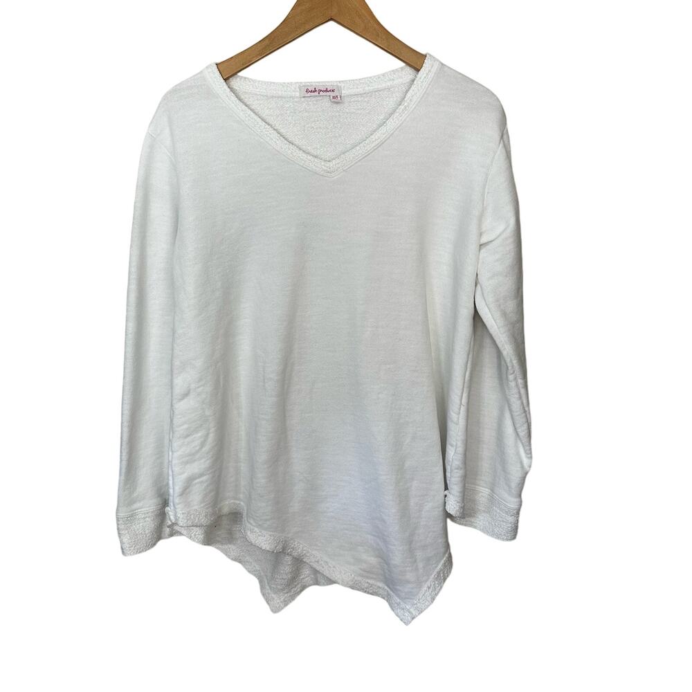 Fresh Produce White‎ Sweatshirt Womens Size XS/S Top Terry Cloth Cotton Pullover